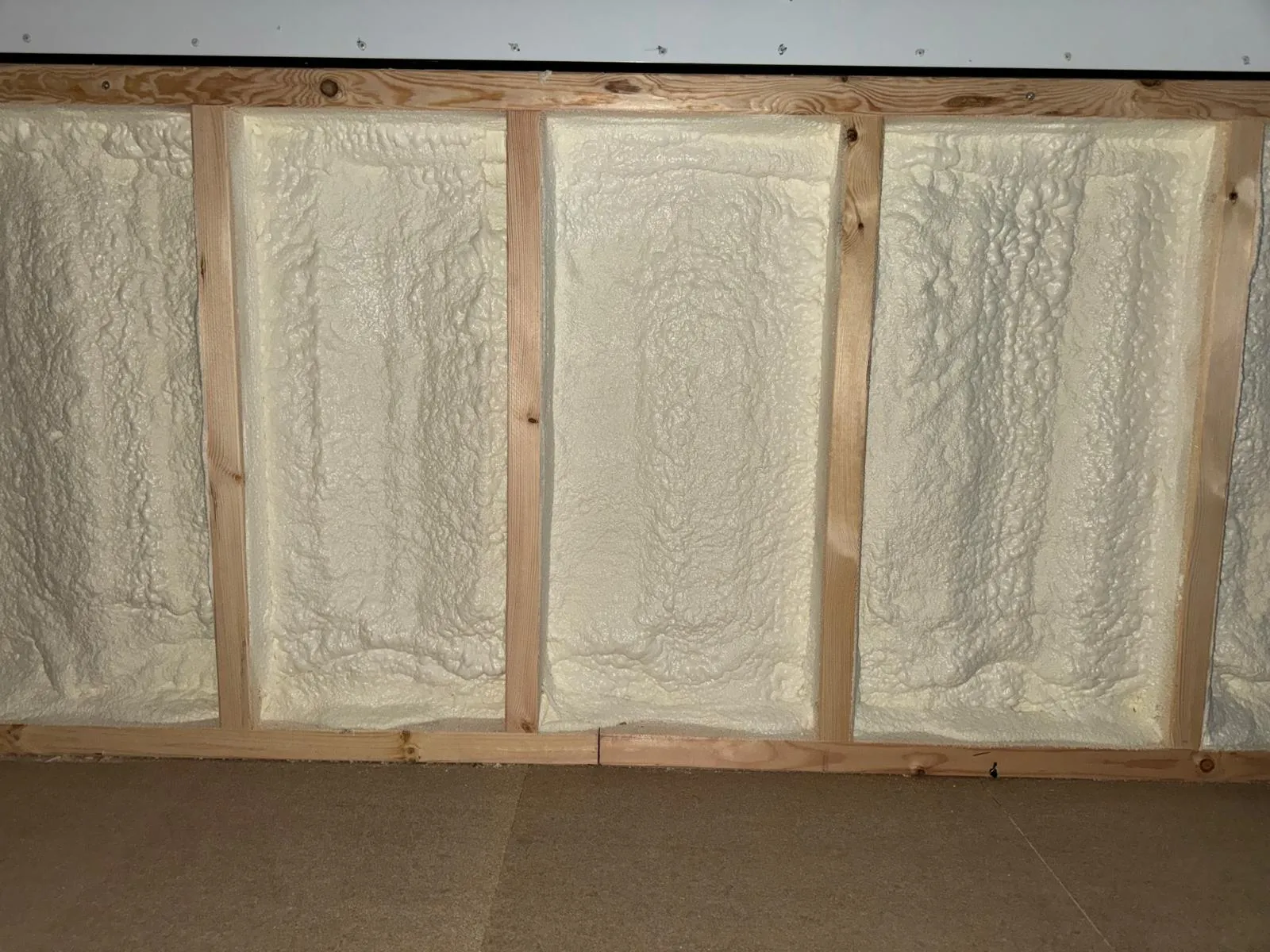 A closer view of foam fitted around the conversion’s timber battens.