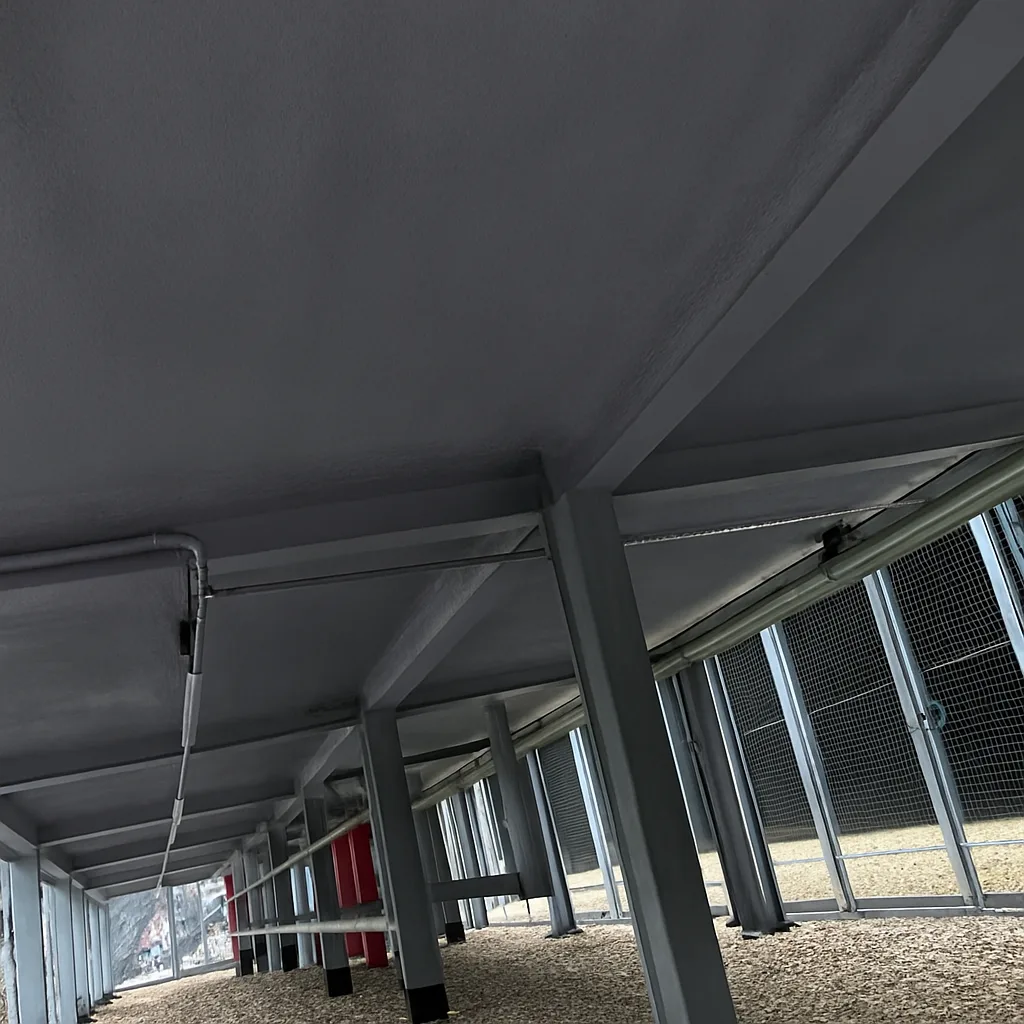 Completed: the insulated soffit with its protective coating.