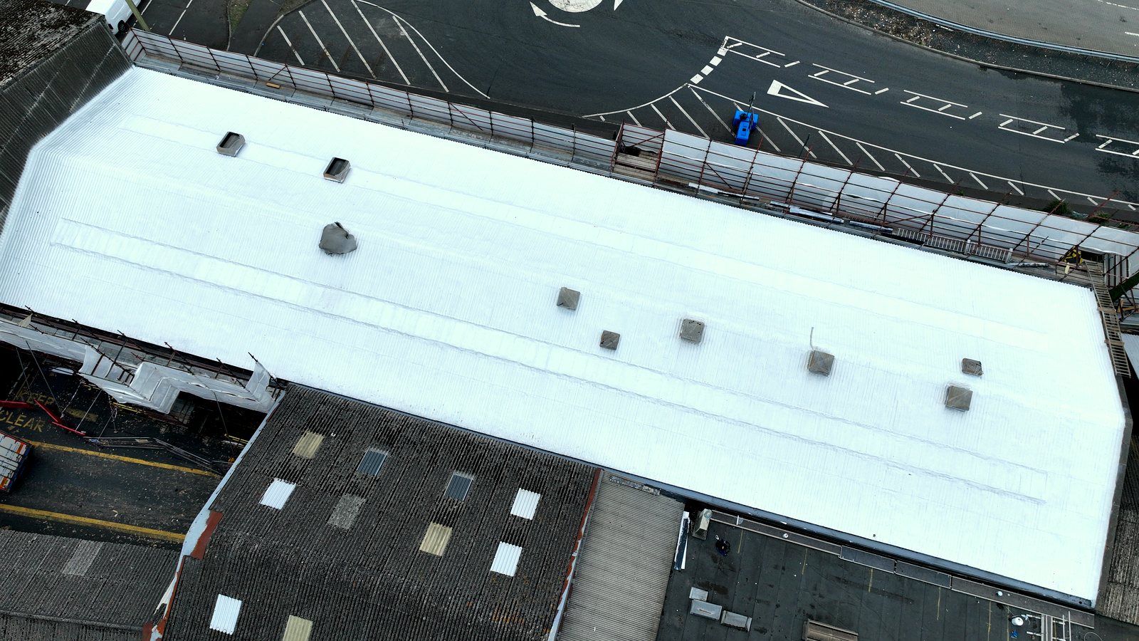 Aerial view of the completed roof at SAICA Warrenpoint